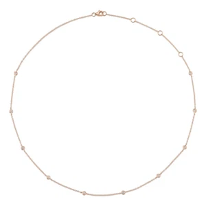 14K Rose Pink Gold Diamonds By The Yard Station Necklace Bezel Natural 0.12CT - Picture 1 of 5