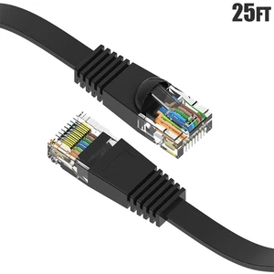 25FT Cat6 RJ45 Network LAN Ethernet Flat Patch Cable 32AWG Copper Wire Black - Picture 1 of 4