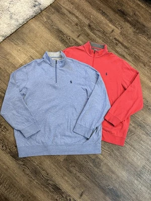 2 x Polo Ralph Lauren производительности 1/4 молнии пуловер свитер мужской 2XL XXL синий розовый - Изображение 1 из 4