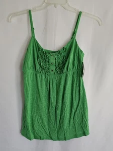 INC Blouse Green Ruffle Camisole Top Womens Size Medium Rayon Adjustable Straps - Picture 1 of 5