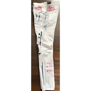 Dash American Designer Denim Men's Flex Pants Size 34X34 Splattered Paint White - Picture 1 of 14
