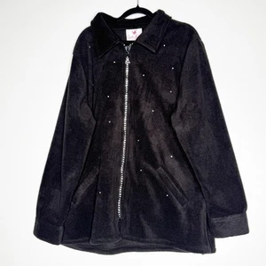 NEW Quacker Factory Embellished Rhinestone Fleece Zip Jacket Women's Size Large - Picture 1 of 10