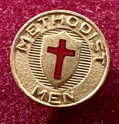 Prendedor de solapa vintage metodista para hombre cruz roja tono dorado atornillado joyería religiosa Foto 1 de 4