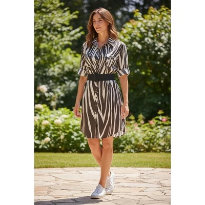 Antonio Melani Zebra Print Shirt Dress Belted Safari Style Size 10 - Image 1 of 4