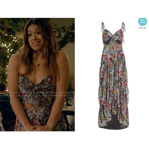 Cinq A Sept Riki Silk Floral Print Tiered Dress In Blue - Picture 1 of 13