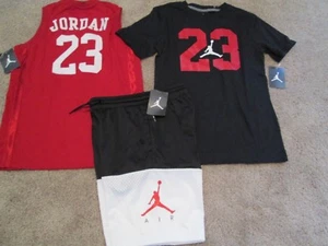 NEW 3Pc NIKE Air Jordan Boys Basketball Blk+Wht Shorts+Tee+JERSEY YMD FREE SHIP - Picture 1 of 12