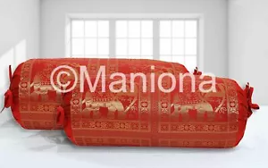 Indian Pillow Cover Cushion Bolster Silk Brocade Kantha Elephant Print Homedecor - Picture 1 of 5