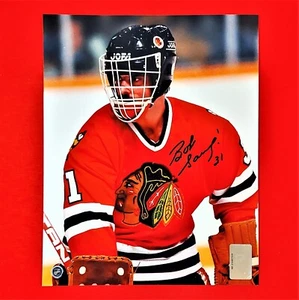 Autographed Bob Sauve Chicago Blackhawks Photo - X1 - Afbeelding 1 van 2