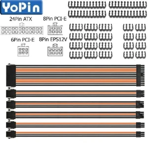 Braided ATX PCI-E EPS Sleeved Cable Extension Kit Power Supply Kit B Gray Orange - Picture 1 of 5