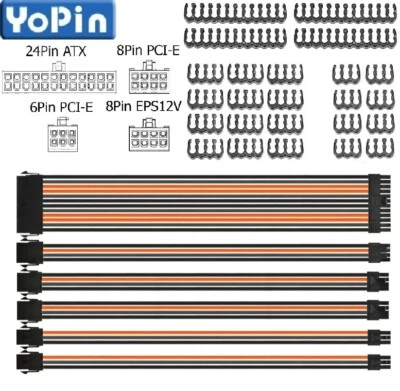 Kit de extensión de cable trenzado ATX PCI-E EPS kit de fuente de alimentación B gris naranja Foto 1 de 4