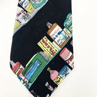 Nicole Miller Novelty Pharmacy Grocery Hand Sewn 100% Silk Albertsons Tie - Image 1 of 4