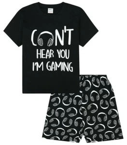 Can't Hear You I'm Gaming Cotton Short Boys Pyjamas Black and White  - Picture 1 of 5