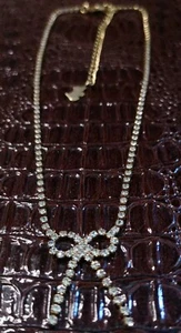 AGATHA™ PARIS Dainty Diamonte Crystal BOW Evening Necklace Gold Plated 15"+3" - Picture 1 of 6
