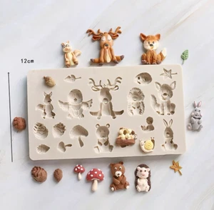 Christmas animal silicone mould reindeer squirrel bear mushroom hedgehog - Picture 1 of 2