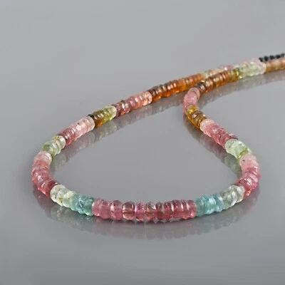 Collar de mujer hecho a mano con cuentas de turmalina de sandía multicolor natural de 18" Foto 1 de 4