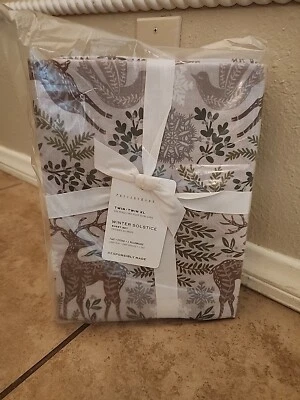 NUEVO Juego de sábanas Pottery Barn solsticio de invierno percal doble XL ciervo ciervo alpino Foto 1 de 4
