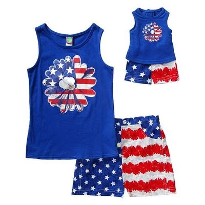 Niña 4 5 6 y 18" Muñeca A Juego Patriótico Tanque Pantalones Cortos Conjunto Ajuste Niña Americana Foto 1 de 2