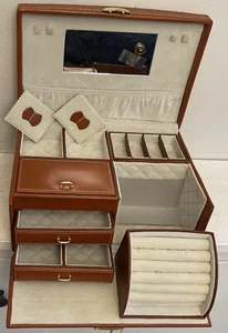MELE Schmuckkästchen Leder Organizer Aufbewahrungsbox abschließbar Spiegel braun 11x8x5,5" - Bild 1 von 10