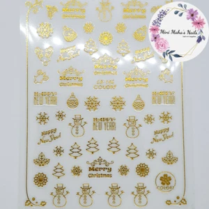 Gold Metallic Christmas Stickers Snowman Snowflake Trees Nail Art Design CB146 - Picture 1 of 5