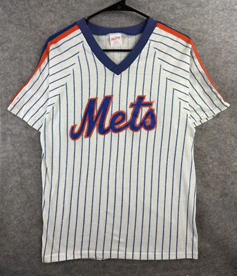 Camiseta deportiva de colección de los New York Mets para hombre grande blanca Rawlings camisa a rayas años 80 Mets Foto 1 de 4