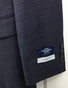 Hart Schaffner Marx Mens 40L Chicago Fit Wool 2-Piece Suit Navy Check New! $695 - Picture 1 of 16