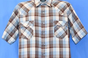 CAMISA VAQUERA VINTAGE AÑOS 90 LEVIS AZUL MARRÓN WESTERN MANGA CORTA PERLA A PRESIÓN XL - Imagen 1 de 5