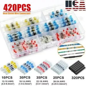 420PCS Waterproof Solder Seal Sleeve Heat Shrink Butt Wire Connectors Terminals - Picture 1 of 12