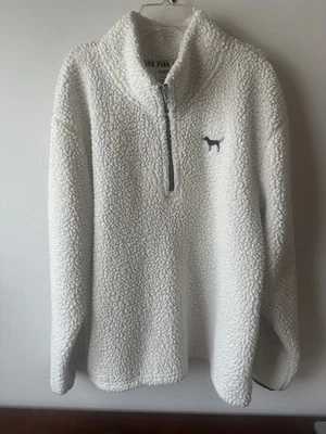 Victoria's Secret 粉色运动衫大号象牙色夏尔巴羊毛 1/4 拉链套衫 — 第 1/4 张图片