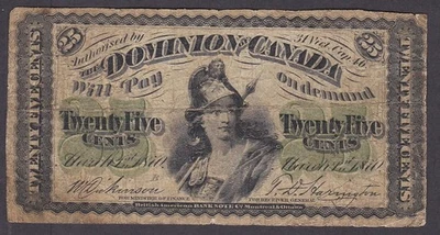 [F+, No Tears or Holes] 1870 Canada 25 Cents DC-1b P-8c [006-3] - Image 1 of 2