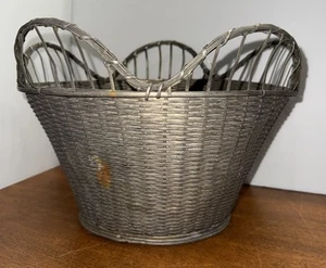 Vintage Metal Silver Woven Wire Basket Made In France 13” Round 9” Tall - Picture 1 of 8