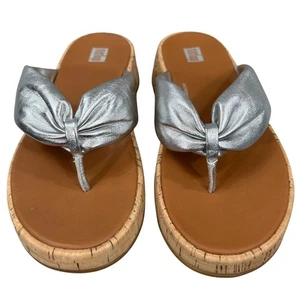 FitFlop F-Mode Metallic Leder Twist flache Form Kork Keilabsatz Sandalen Größe 6 - Bild 1 von 10