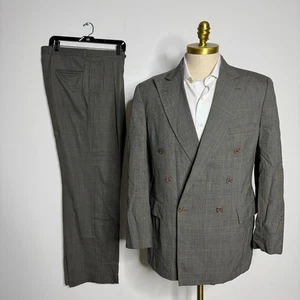 Traje de Lana IZOD Doble Pecho Cuadros Marrón Para Hombre 42R 34W De Colección - Imagen 1 de 13