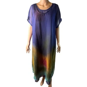 Kloz Lyne Scoop Neck Short Sleeve Layered Midi Dress Blue Size 1X Pullover - Picture 1 of 9
