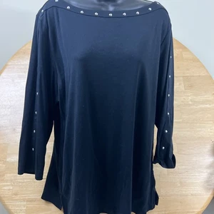karen scott black studded three quarter sleeve sweater XL - Picture 1 of 10