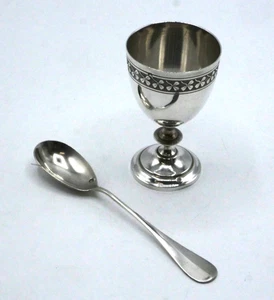 RARE COQUETIER  ET CUILLERE A OEUF EN ARGENT MASSIF POINCON MINERVE ART NOUVEAU - Imagen 1 de 6