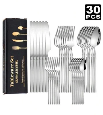 Set di posate in acciaio inossidabile da 30 pezzi. Colore Argento - Immagine 1 di 4