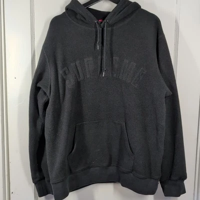 Supreme Polartec Hooded Sweatshirt Men's Large (FW18) Black Box Logo GUC - Image 1 of 4