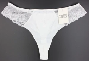 NWT SIMONE PERELE 12X700 "Delice" Microfiber / Lace Thong Panty, White, Bridal - Picture 1 of 5