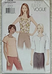 Very Easy Vogue Muster 7478 Pullover Tank Business Top Tunika Gr. 12-16 UC & FF - Bild 1 von 2