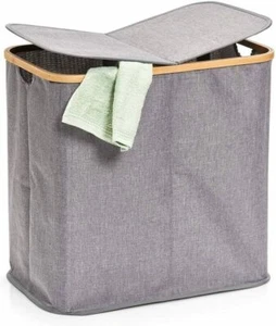 Zeller Wäschesammler Ben grau zwei Fächer Wäschebox faltbar Polyester Bambus - Bild 1 von 3