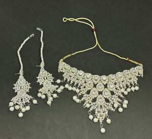 Indian Bollywood Gold Tone Kundan Pearl Choker Bridal Necklace Jewelry Set