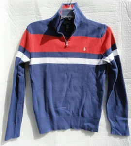 Polo Ralph Lauren Sweater Red White Blue Stripe 1/4 Zip Preppy Boys Large 14 16 - Picture 1 of 10