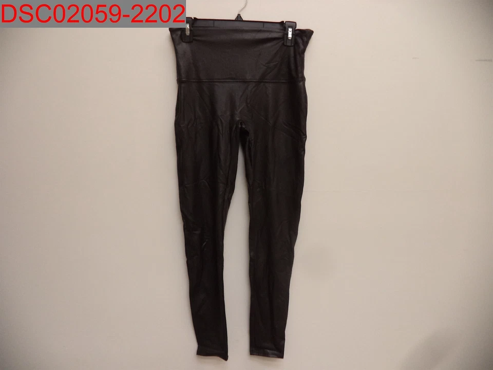 Spanx Black Faux Leather Leggings Size LARGE 2437 BLACK EUC