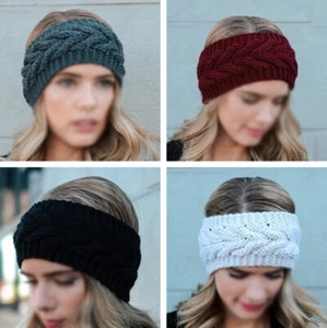 Women Winter Crochet Knitted Wool Headband Hair Band Warm Plain Color Fashion - Bild 1 von 122