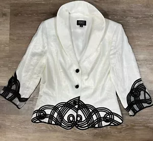 Adrianna Papell Evening Womens Sz 10 Metallic Ivory Black Soutache Blazer Jacket - Picture 1 of 12