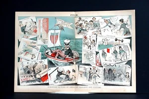Uncle Sam 1881 HOW EUROPEANS SEE AMERICANS MANNERS CUSTOMS FAMILY BUSINESS GUNS - Picture 1 of 11