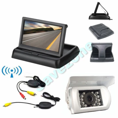 Wireless 18 LED Reversing Camera White +4.3" Foldable Monitor Car Rear View Kit - Image 1 of 4