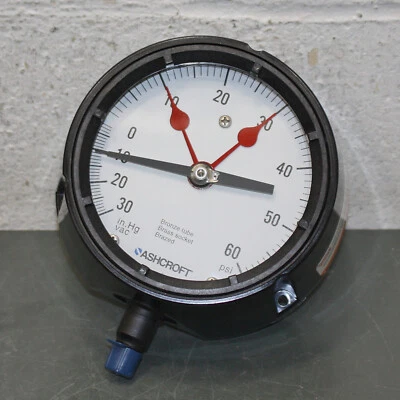 Ashcroft 4-1/2" Dial Pressure Gauge 45-1220-A-02L-XSJ-30IMV&60#, 30 Hg to 60 PSI - Image 1 of 4