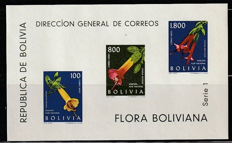 Bolivia 1962 Sc # C 239a Flores s/s MNH OG $40 Foto 1 de 1