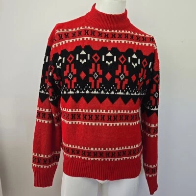复古 80 年代独角兽品牌 Snowflake Fair Isle 滑雪毛衣成人 L/XL 44 丙烯酸 — 第 1/4 张图片
